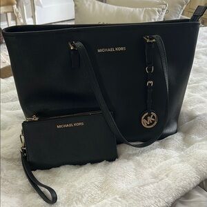 Michael Kors Black Structured Tote Bag and Wallet BUNDLE!!!!